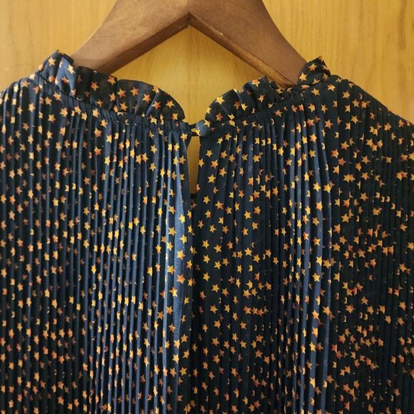 Anthropologie Lucia Navy Star Dot Pleated Dress | US 6 | Feminine Lined Y2K - Picture 9 of 14